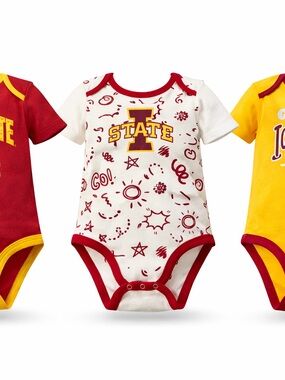 Iowa State Cyclones 3 pack of baby One-Piece Bodysuit in White and Red 6-9m